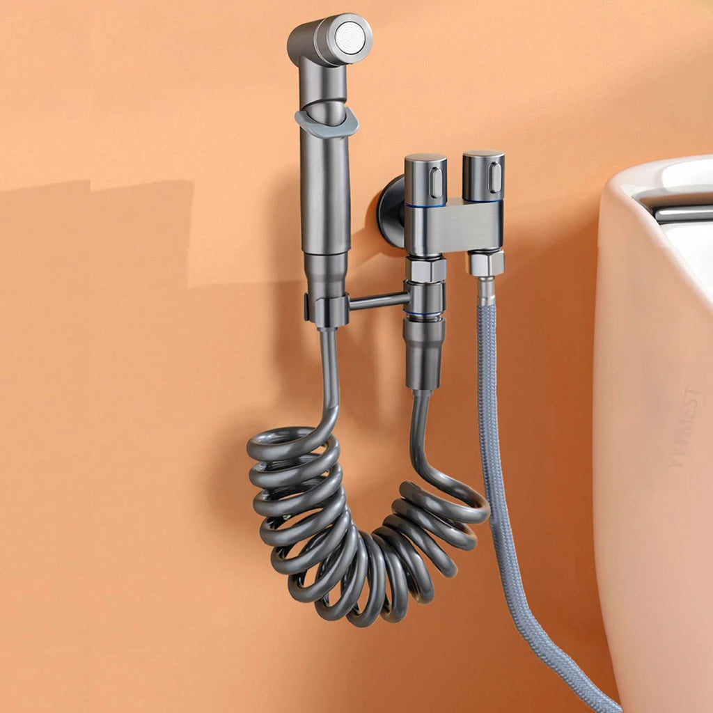 Handheld Bidet Sprayer Set with Double-Outlet Angle Valve – Wall-Mount Toilet Shower for Baby, Pet & Bathroom Cleaning