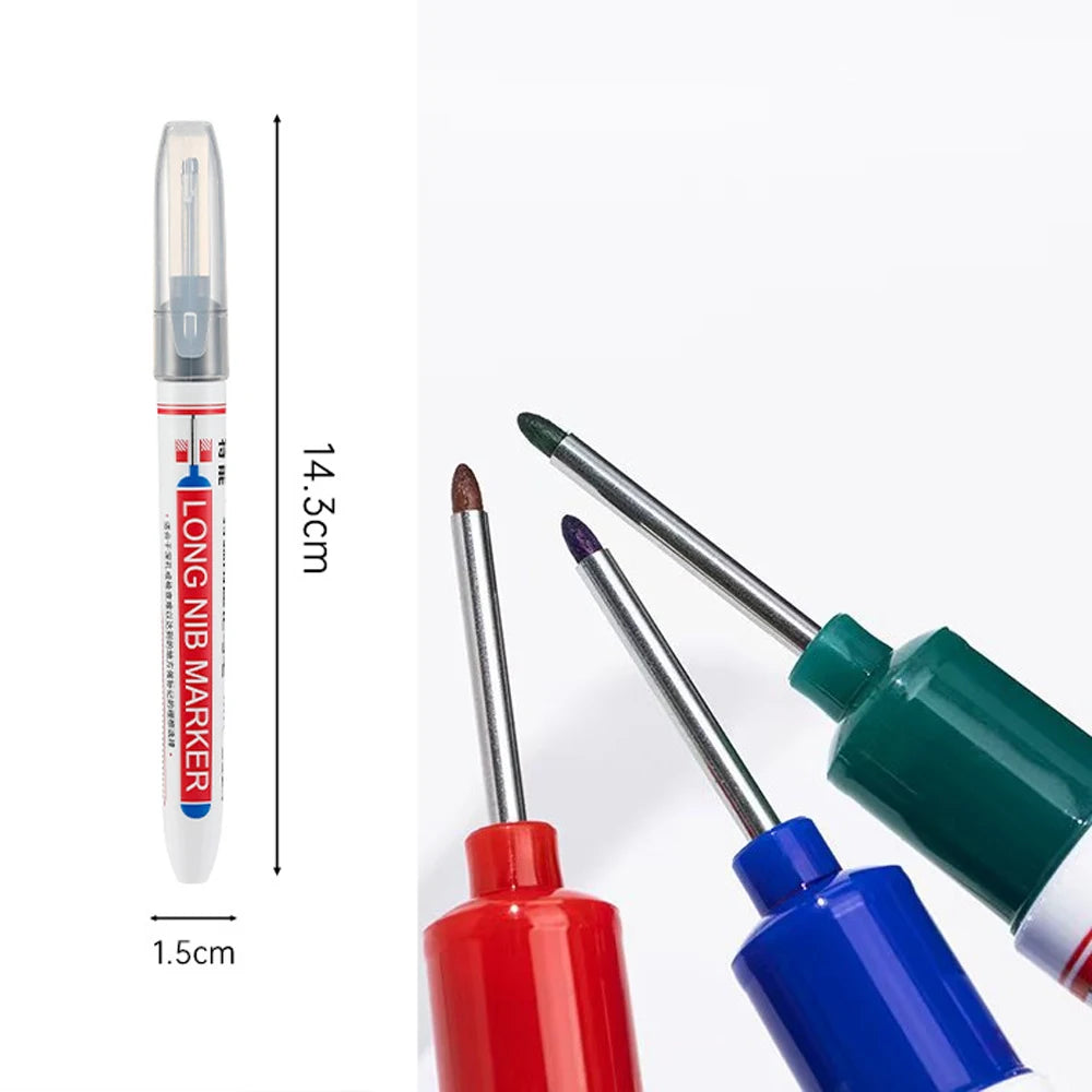 Waterproof Long-Head Deep-Hole Marker Pens 20mm Tip — Permanent Oil Ink for Metal, Wood & Carpentry (Black, Blue, Red, Green)
