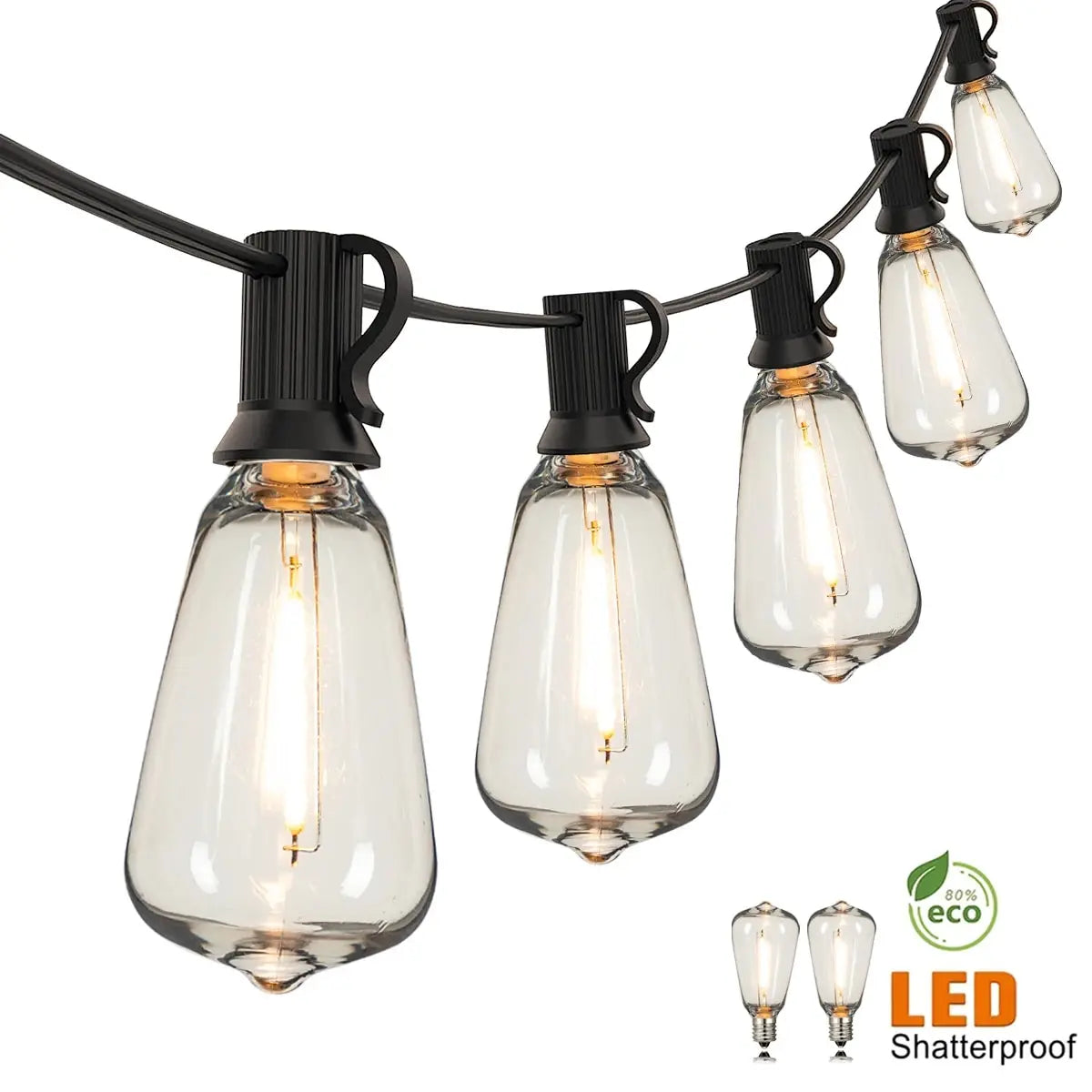 Connectable Waterproof LED String Lights with Shatterproof Water-Drop Bulbs – Dimmable Patio & Garden Garland
