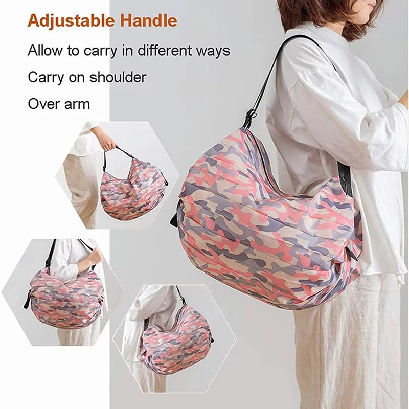 Foldable Waterproof Reusable Shopping & Travel Tote – Compact 3.1×3.3 in Folded / 15.7×15.7 in Unfolded (40×40 cm) – Large Capacity