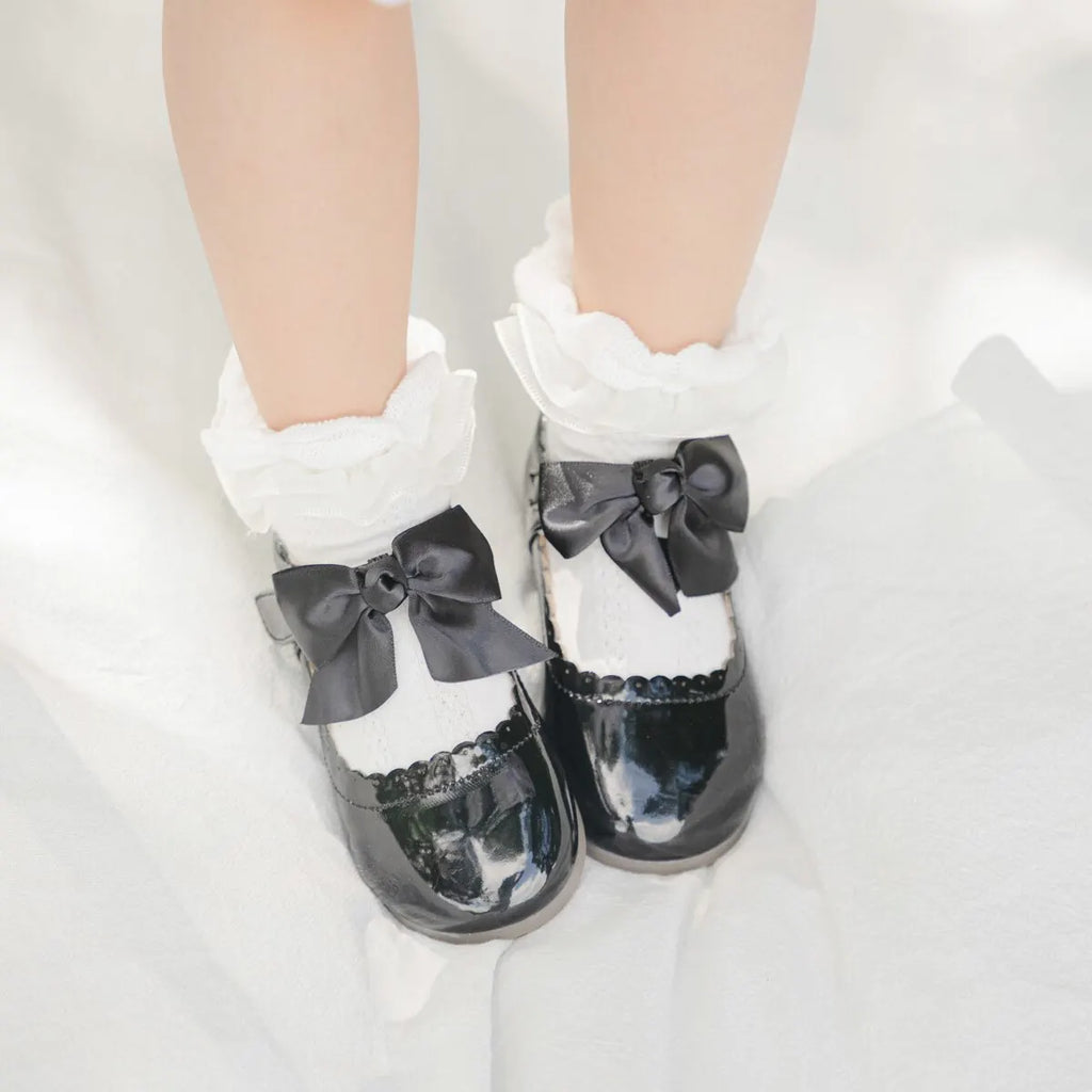 Baby Girl Mary Jane Shoes – Leather Bow Ballet Flats, Non-Slip Rubber Sole, Infant 0-12 Months