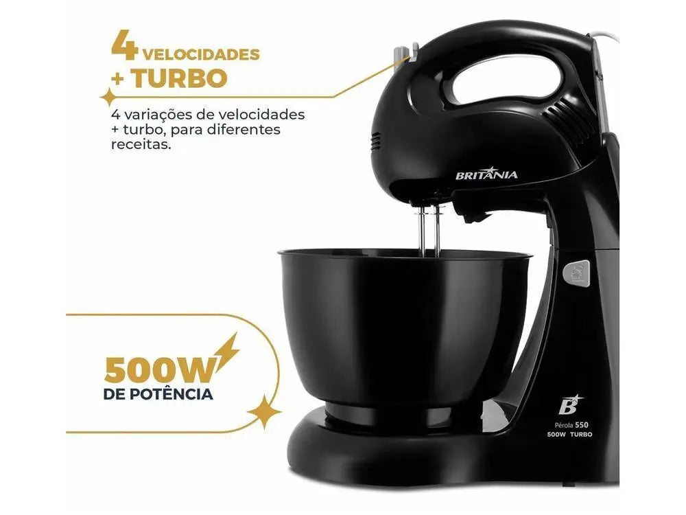 500W Mixer 4.3L (4.5 qt) 4 Speeds + Turbo – Black, 110V