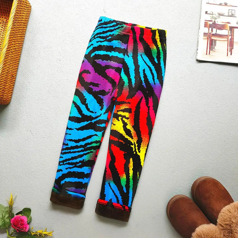 Girls Floral Fleece-Lined Leggings - Thick Warm Winter Pants for Toddlers and Kids (2-11 Years)