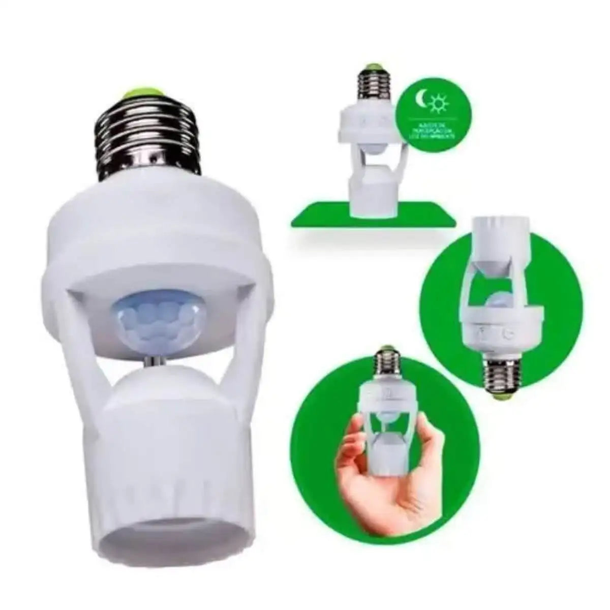 E27 Motion Sensor Lamp Socket Adapter with Photocell — Presence Sensor for Light Bulbs, Auto On/Off, 110–220V