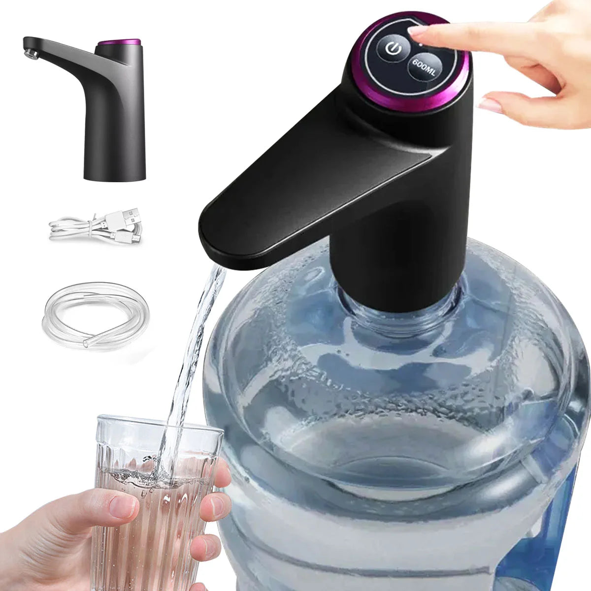 USB Rechargeable Electric Water Pump for 20L (5.3 Gal) Gallon Jug Portable Touch Dispenser for Home & Office
