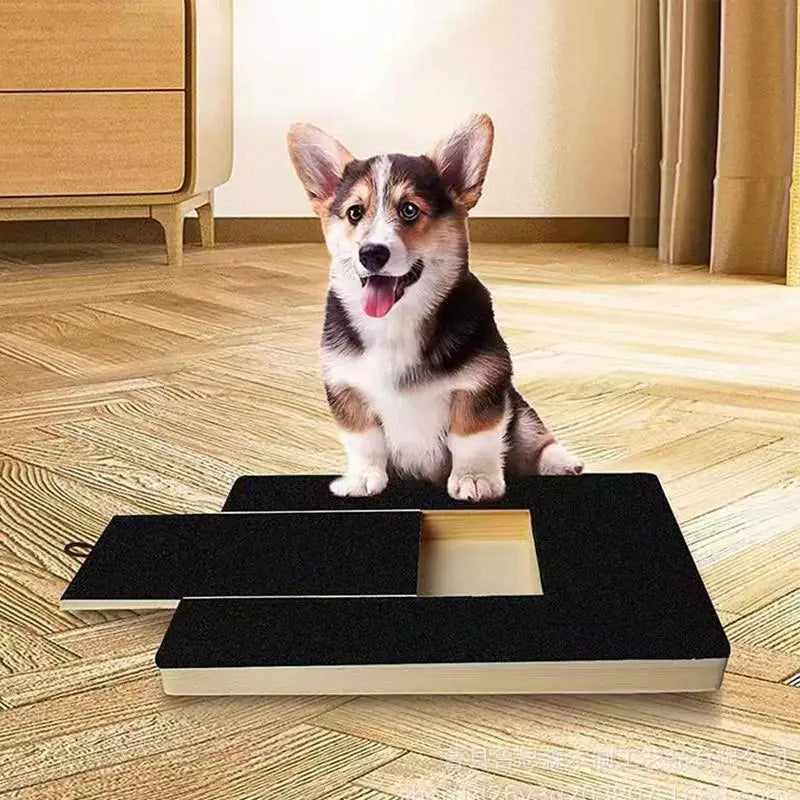 Dog Nail File Scratch Board with Pull-Out Sandpaper and Built-In Treat Box — Wooden Nail Trim Pad 36 x 5 x 25 cm (14.2 x 2.0 x 9.8 in)