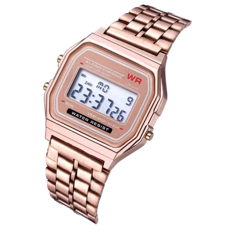 LED Digital Metal Alloy Band Watch for Men & Women — 33mm (1.3in) Dial, Quartz Multi-Function Business Casual Watch