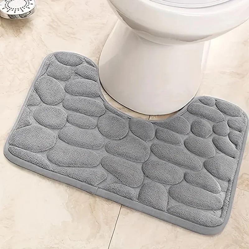 FanzyMarket waterproof suede U-shaped toilet mat with water-absorbent, non-slip surface for bathroom comfort and safety.
