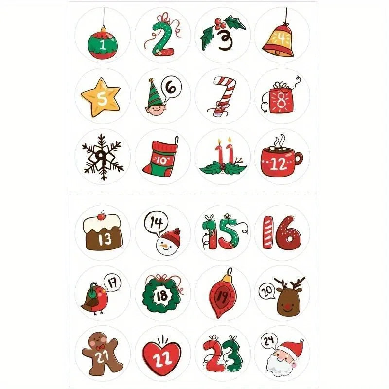 Advent Calendar Number Stickers 1-24 - Paper Seal Labels for Christmas DIY Gifts, Baking, Envelopes & Party Favors