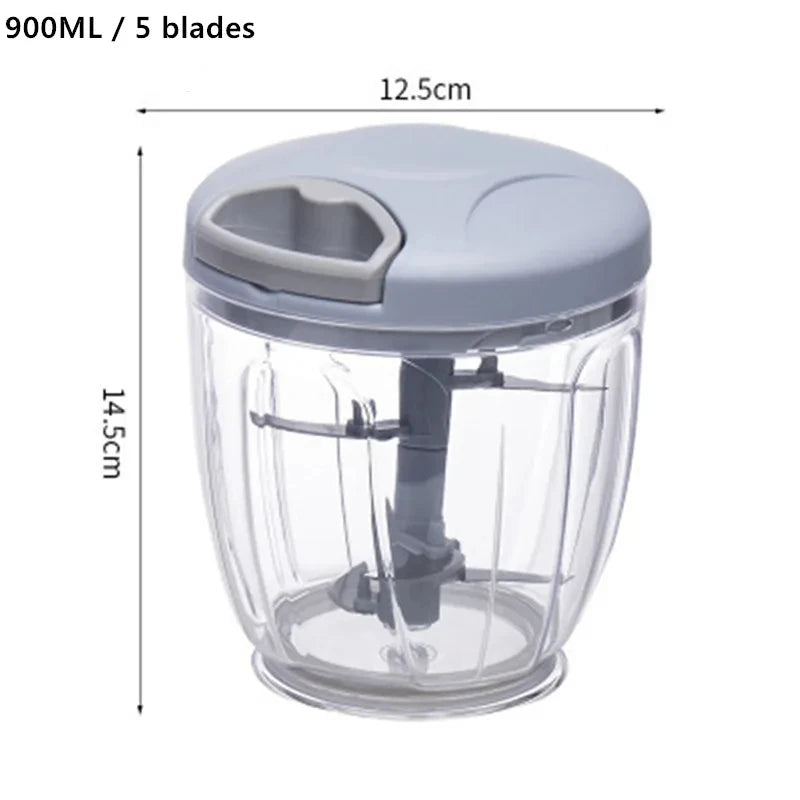 Manual Food Chopper 500ml (17 fl oz) / 900ml (30.4 fl oz) Hand-Pull Garlic Press & Meat Mincer — Vegetable Grinder Onion Cutter