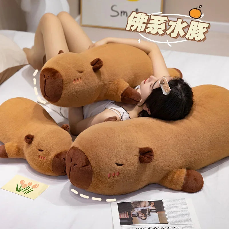 Kawaii Giant Capybara Plush Pillow with Wings – Brown/Orange Lying Stuffed Animal Cushion, 60/80/100 cm (24/31/39 in)