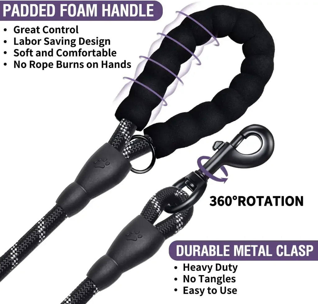 Reflective Heavy-Duty Dog Leash – Nylon Anti-Pull Leash for Small, Medium & Large Dogs