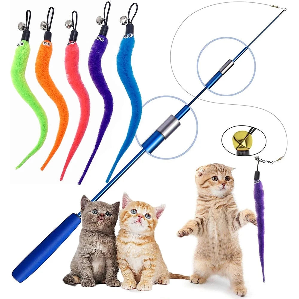 Plush Caterpillar Replacement Heads for Cat Wand, Interactive Plush Worm Toy Accessory, Pack of 5/6/10/11