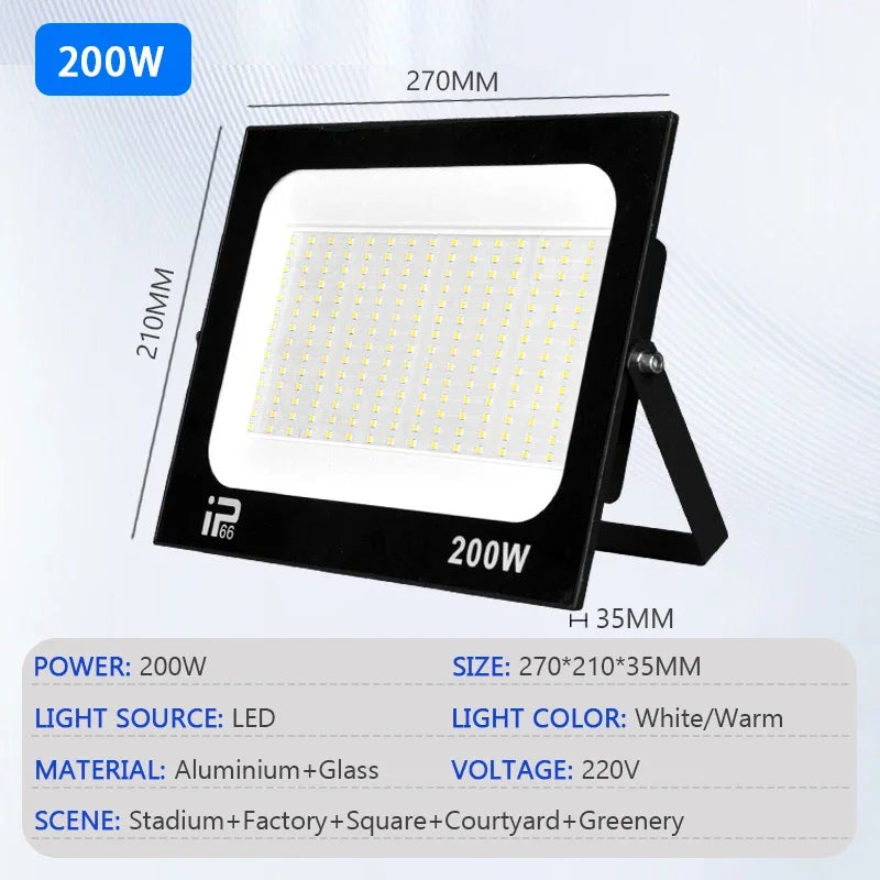 LED Outdoor Floodlight IP66 Waterproof - 10W-200W Options, Cool White 6000K, Garden Porch & Courtyard Spotlight, AC 220V