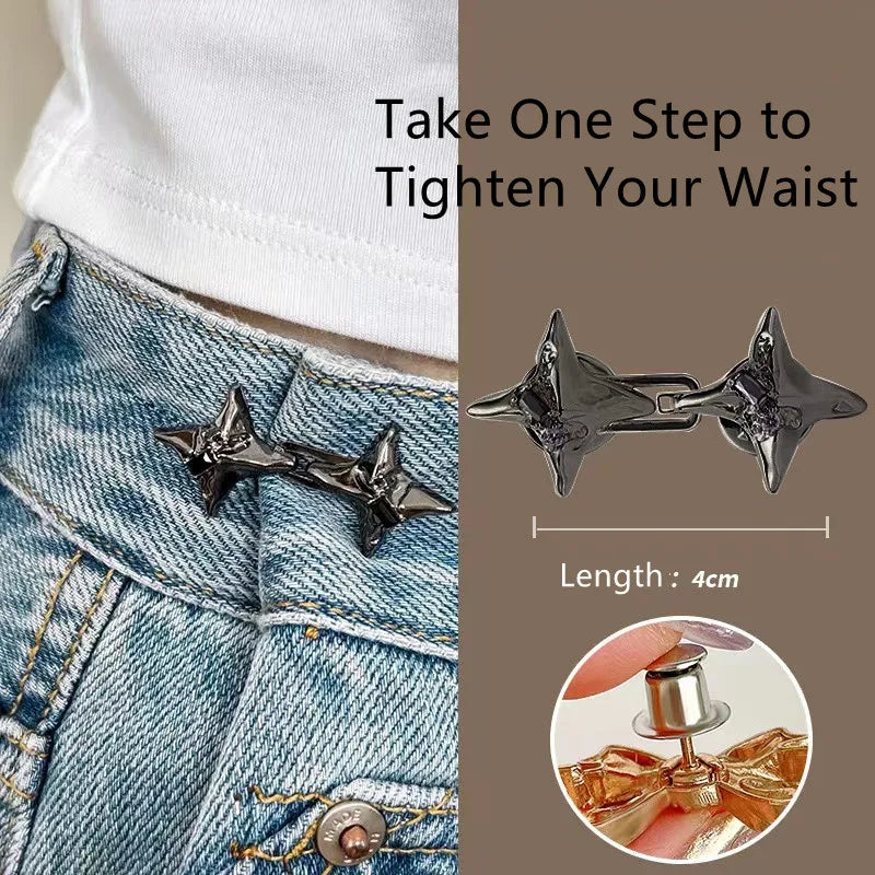 Adjustable Metal Waist Buckle for Women Jeans – Four-Point Star Geometric Belt Accessory, One-Size