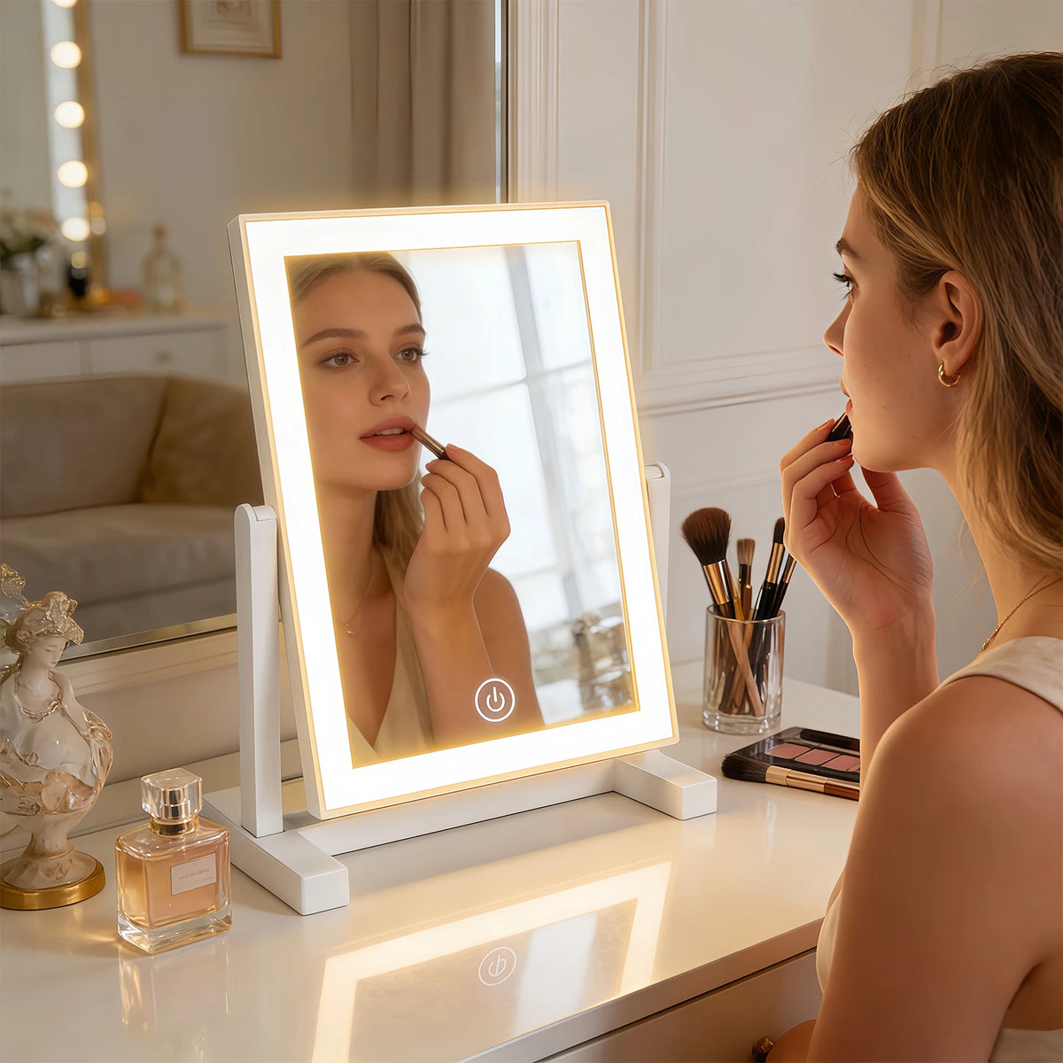LED Vanity Makeup Mirror with 3-Color LED Lights, Touch Control & 360° Rotation