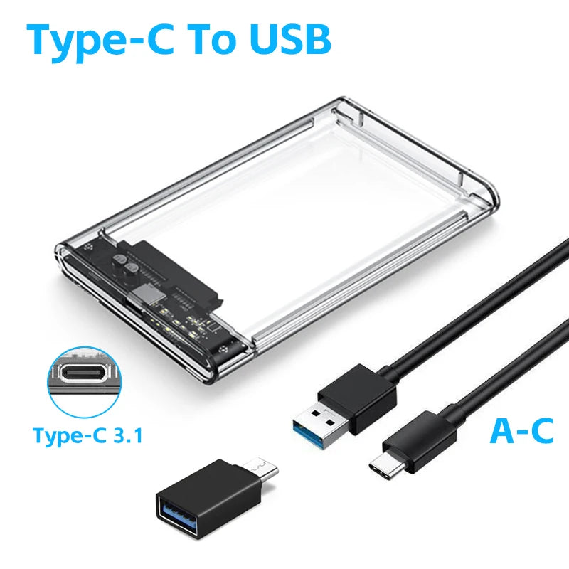 USB 3.0 2.5-Inch (63.5 mm) SATA HDD/SSD Enclosure — Up to 6TB, 5Gbps, Transparent Case, Plug & Play