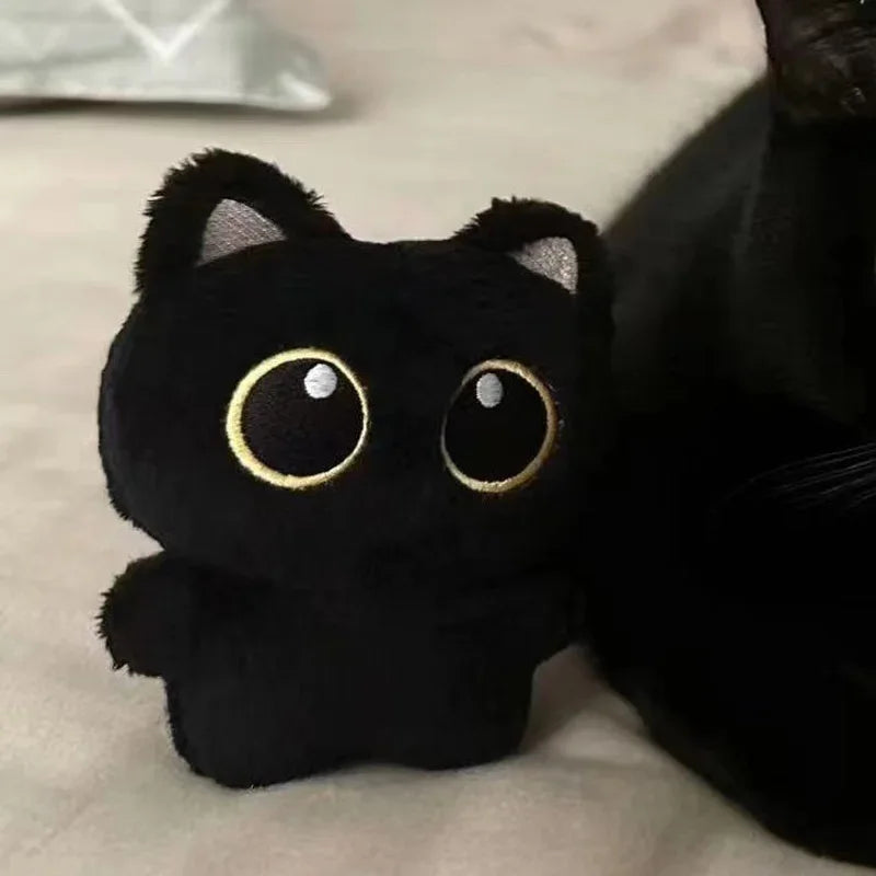 Black Cat Plush Toy 4 in (10 cm) Mini Soft Stuffed Animal Pendant Keychain Cushion Gift for Kids Girls