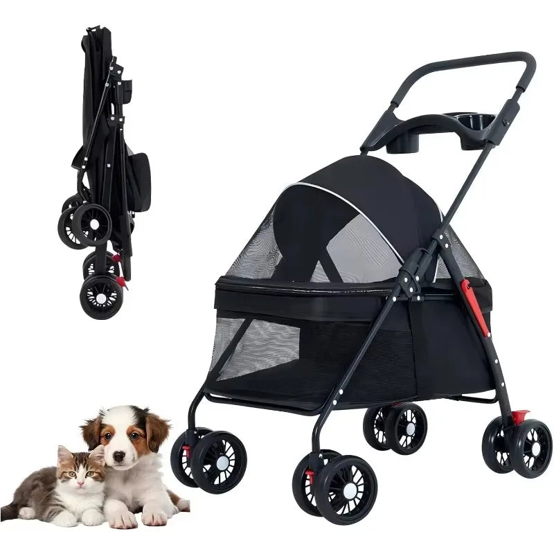 Foldable Lightweight Pet Stroller for Small Dogs & Cats — 15 kg (33 lb) Capacity, 56×35×77 cm (22×14×30 in) Basket