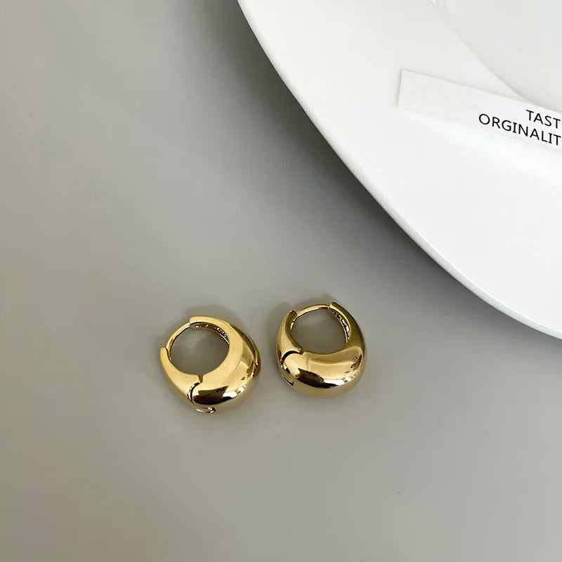 Chunky Round Hoop Earrings for Women & Teen Girls - Smooth Metal Statement Circle Hoops in Gold or Silver