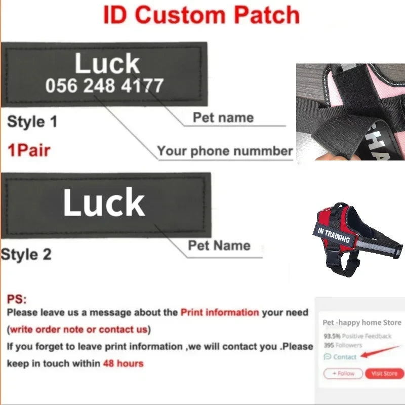 Personalized Reflective No-Pull Dog Harness Vest - Adjustable Nylon Pet Harness with Handle & Leash Attachment - Small/Medium/Large