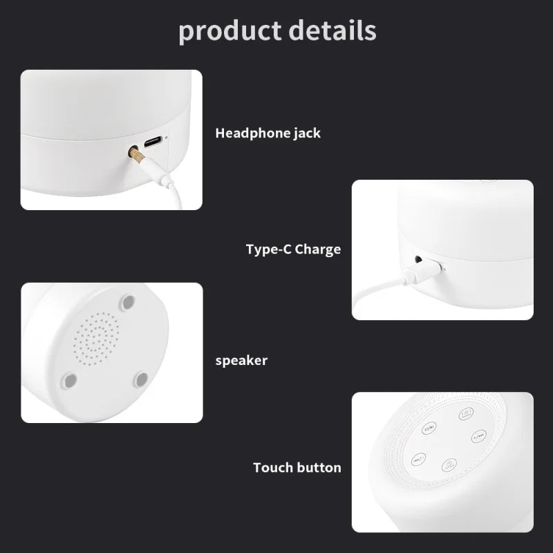 Portable White Noise Machine with Night Light – 12 Soothing Sounds, 7 Color Lights, Timer & Rechargeable Battery for Baby Sleep