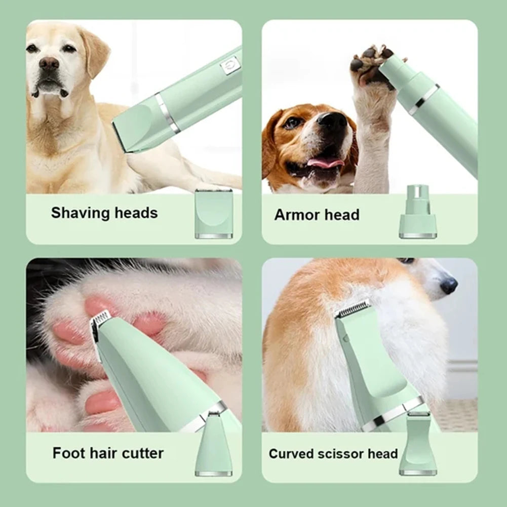 4-in-1 Waterproof Rechargeable Pet Grooming Kit — Cordless Dog & Cat Clippers with Nail Grinder & Detail Trimmer