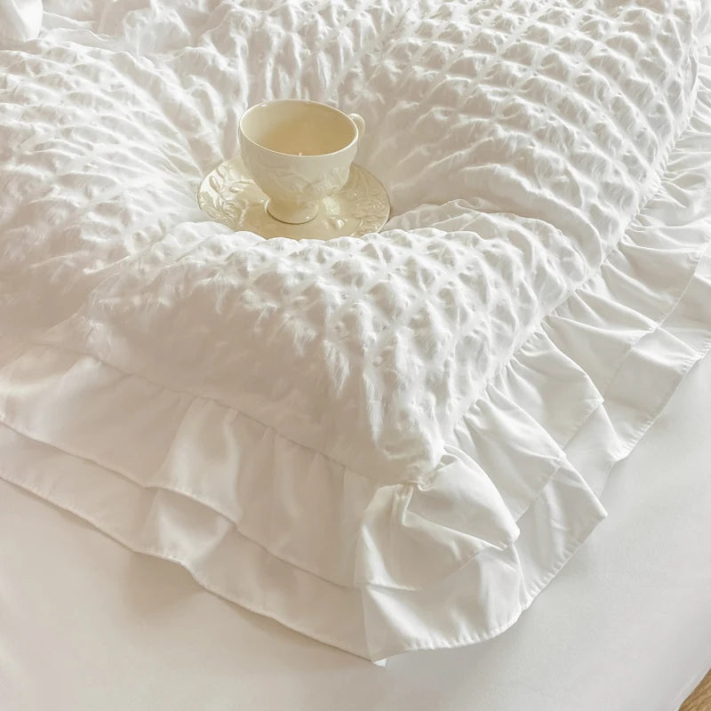 3-Piece Lace Seersucker Duvet Cover Set with 2 Pillowcases - Washed 100% Polyester, Fits 1.0-2.2 m Beds (3.3-7 ft)