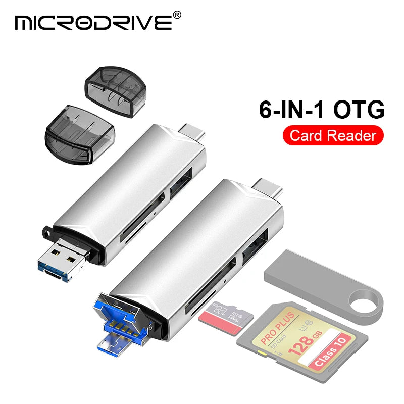 USB-C Multi Card Reader Hub — 3/5/6-in-1 SD & microSD (TF) + USB 2.0/3.0 Adapter, Up to 6 Slots