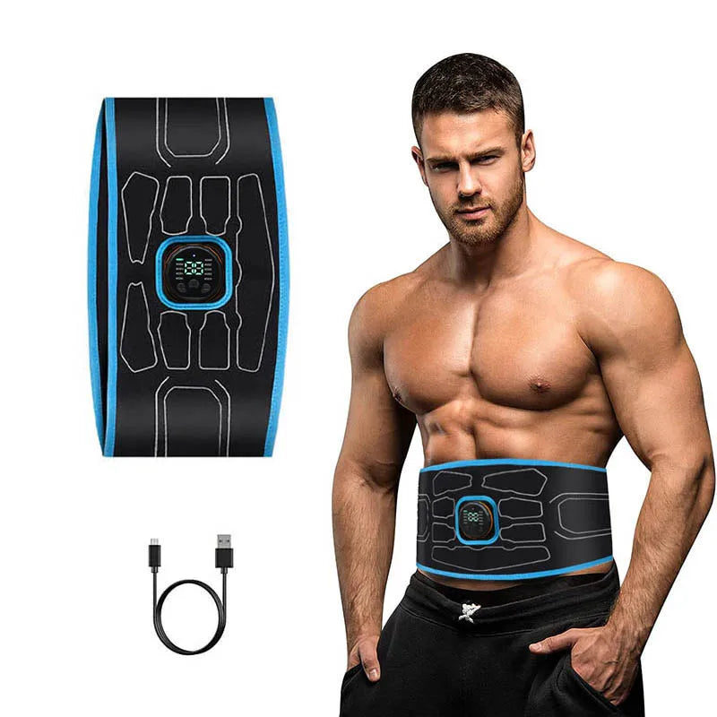 EMS Abdominal Muscle Stimulator Belt — USB Rechargeable, 10 Modes & 30 Intensity Levels, Adjustable 116 cm (45.7 in)
