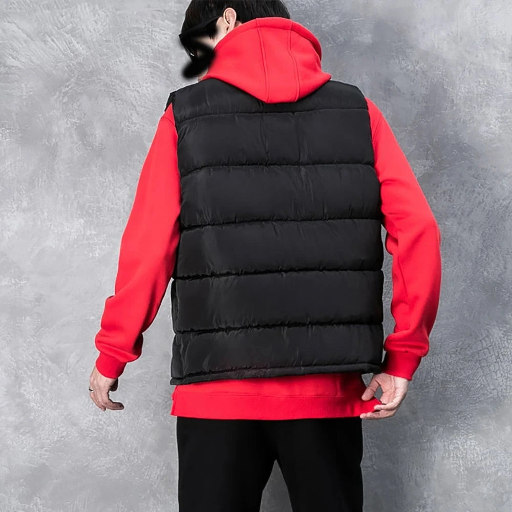 Men's Waterproof Warm Vest Jacket — Sleeveless Zipper Coat with Stand Collar, Cotton-Lined Casual Waistcoat