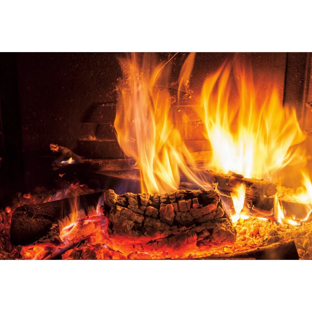 Christmas Fireplace Photography Backdrop - Burning Firewood Flame Brick Wall Photo Studio Background