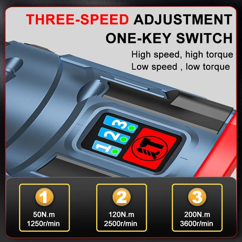 Brushless Cordless Impact Driver 16.8V 200 N·m (147.5 lb·ft) Electric Drill Screwdriver for Home DIY