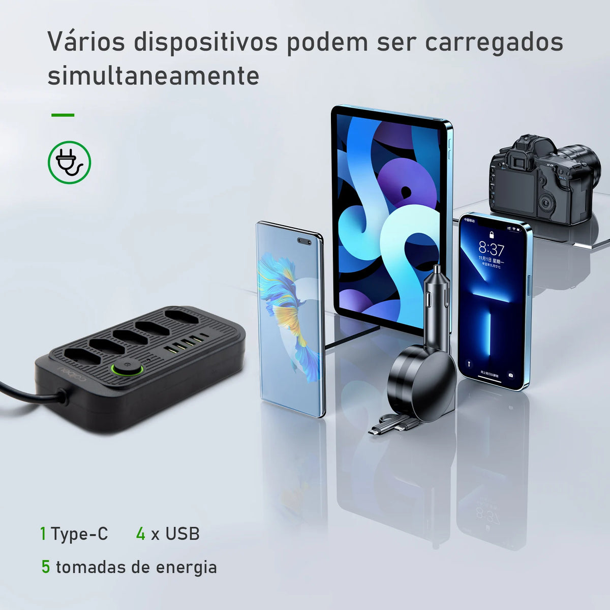 Power Extension Cord with Master Switch, 5m (16.4 ft) 100-240V AC, 10A Grounded Extension Socket