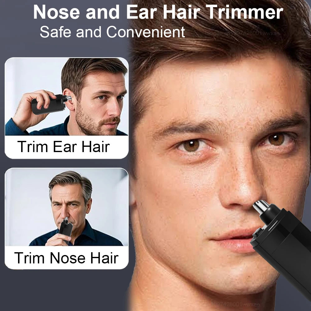 USB Rechargeable Nose & Ear Hair Trimmer - Portable Electric Mini Rotary Dual-Blade Nose Hair Remover