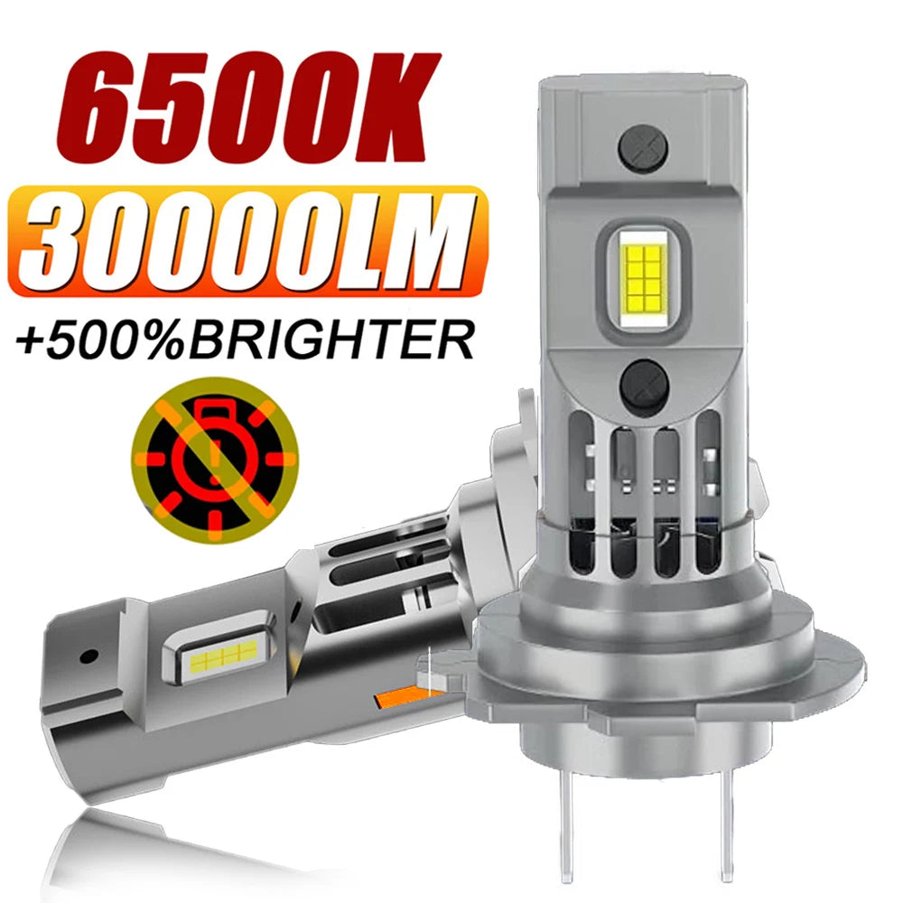 H7 CANBUS LED Headlight Bulbs 6000K White 100W Set IP68 Plug-and-Play Fan-Cooled 12V Compatible