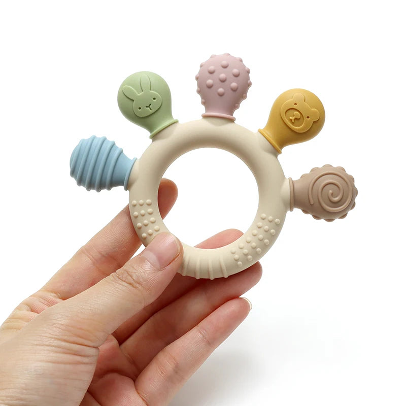 Multicolor Silicone Baby Ring Teether 0-12 Months Chew Beads Sensory Gum Relief