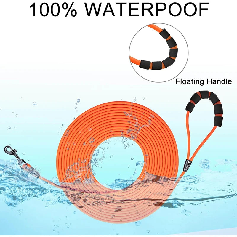 Waterproof PVC Dog Leash — Long Training Recall Lead 5ft/1.5m, 10ft/3m, 20ft/6m, 30ft/9m — Durable Tangle-Free Leash for Beach, Yard & Camping