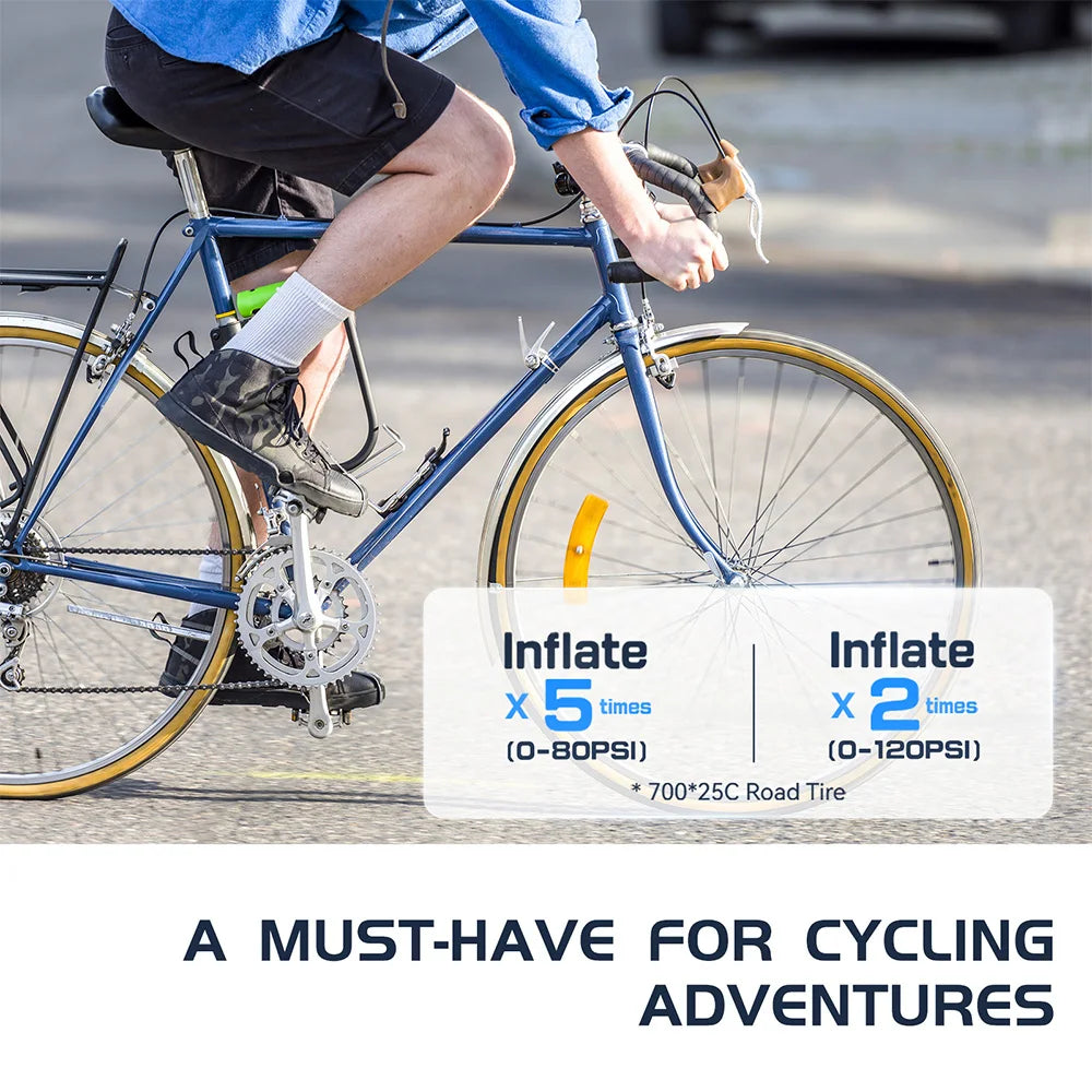 Portable Mini Electric Bike Pump 120 PSI – Battery-Powered, Auto Shut-Off, Presta & Schrader