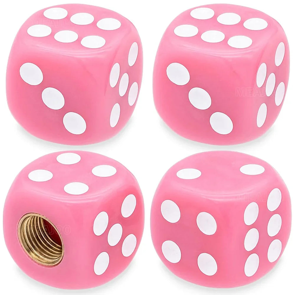 4-Pack Dice Tire Valve Stem Caps – Waterproof Universal Valve Covers for Car Truck Motorcycle Bike, 16 x 16 mm (0.63 x 0.63 in) with 8 mm Thread