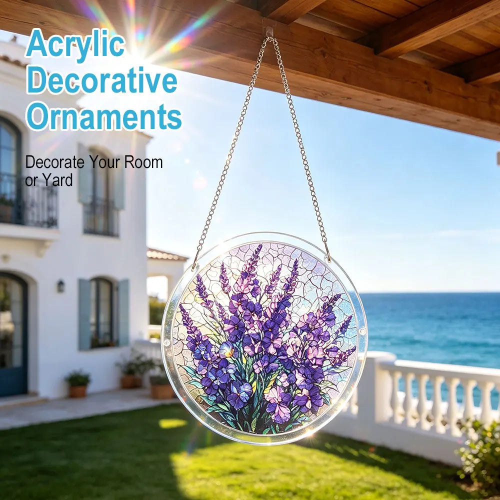 Lavender Acrylic Suncatcher Puzzle — 7.4 in (18.8 cm) Floral Window Hanging Sun Catcher, Home Decor & Gift