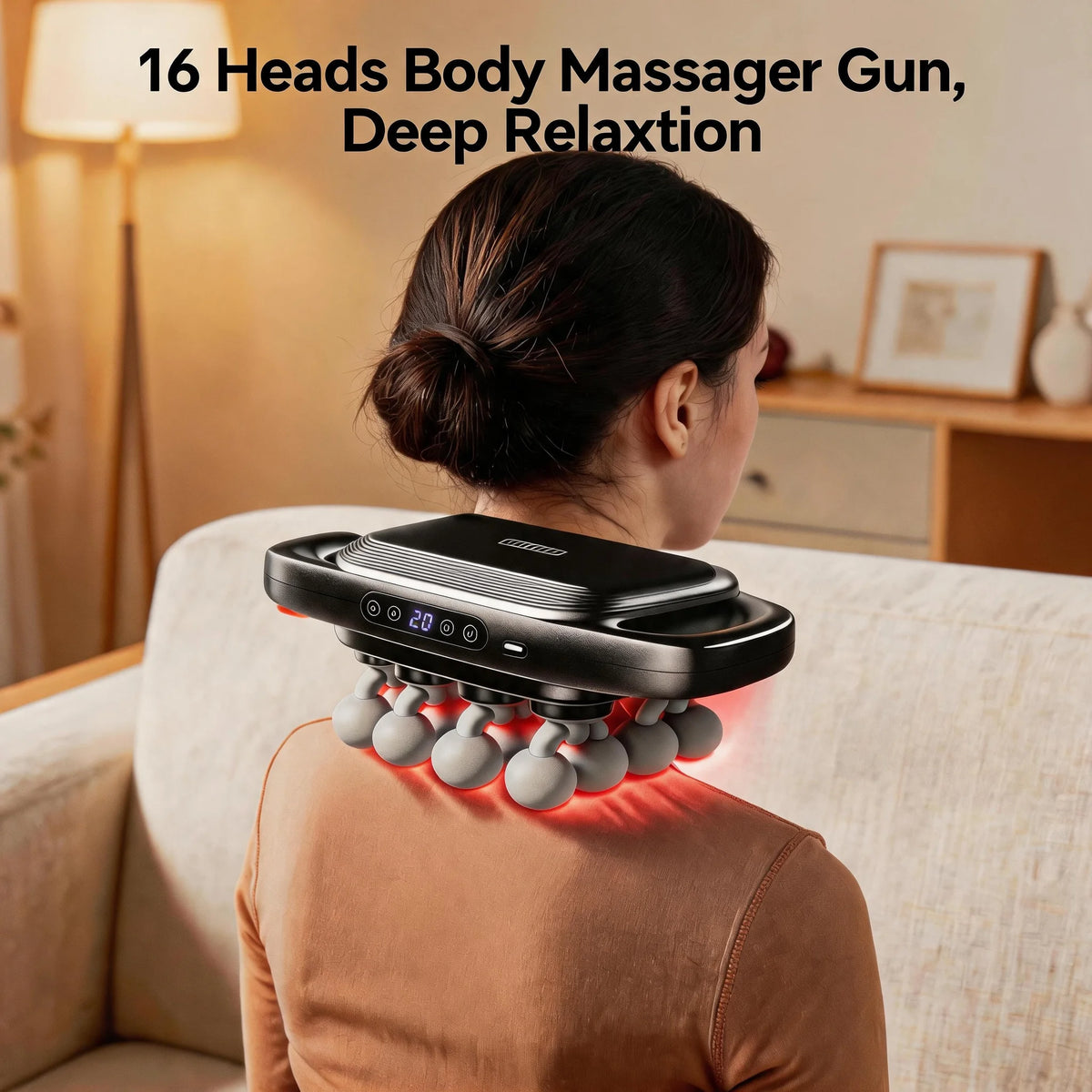 16-Head Deep Tissue Massage Gun — 30-Level Percussion, 28,800 RPM, Type-C Fast Charge