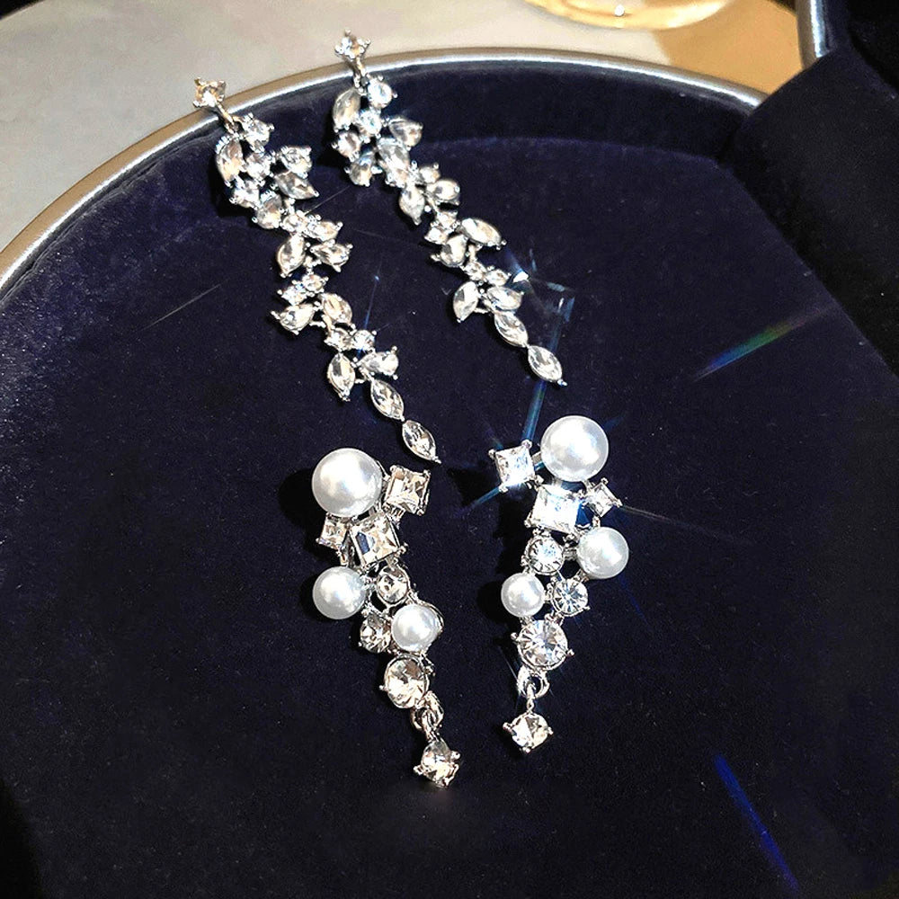 Cubic Zirconia Geometric Drop Tassel Earrings for Women Vintage Party Dangle Earrings