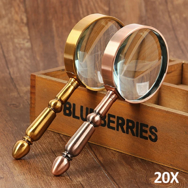 20X All-Metal Handheld Magnifier — 68mm (2.7in) Optical Lens, Vintage Bronze Loupe for Jewelry & Watch Repair