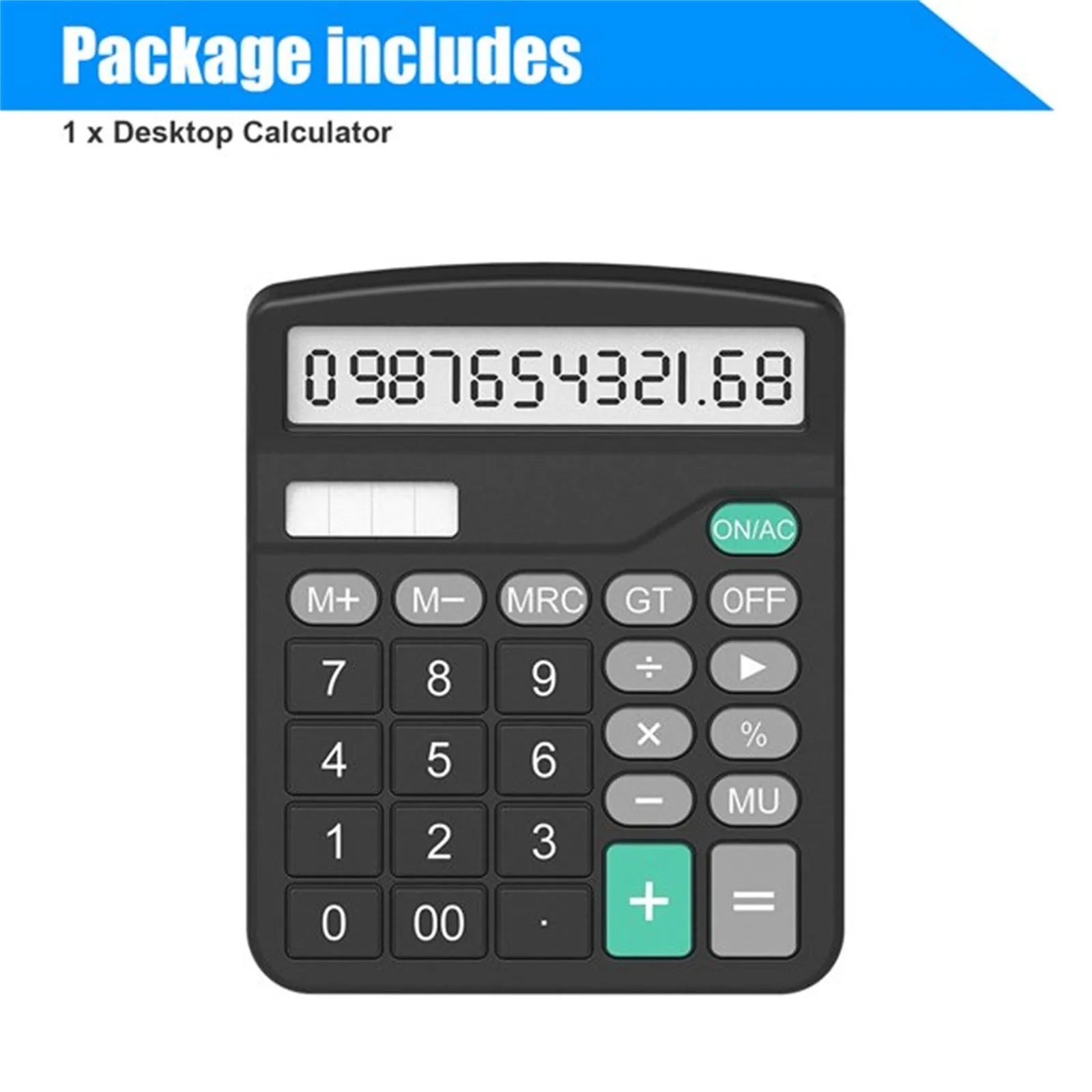 12-Digit Solar and Battery Dual Power Portable Desktop Calculator for Home Office School Accounting