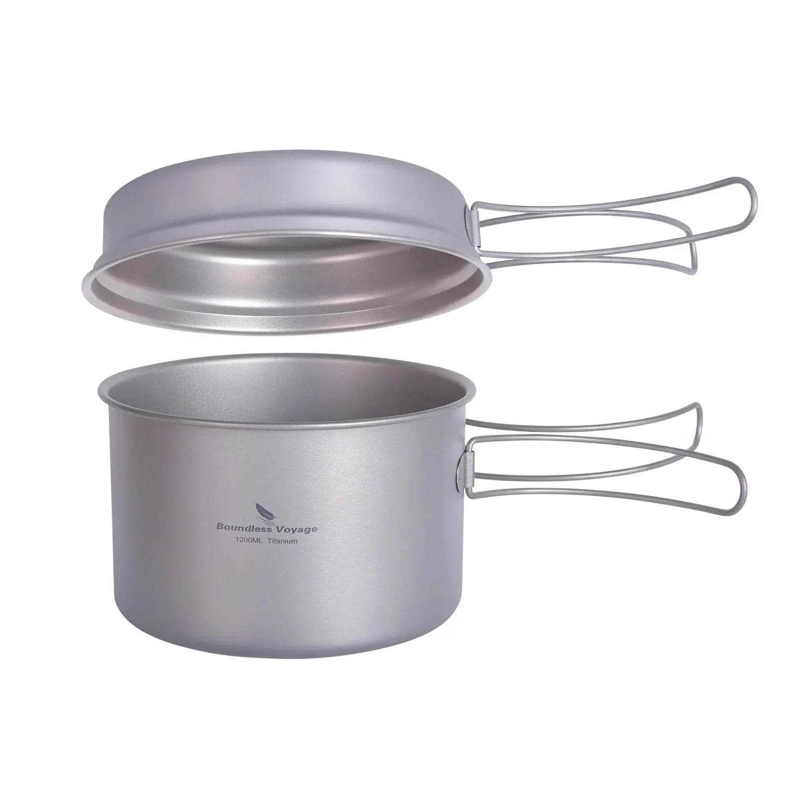 Titanium Camping Cookware Set with Folding Handles - Lightweight Pot & Pan for Hiking