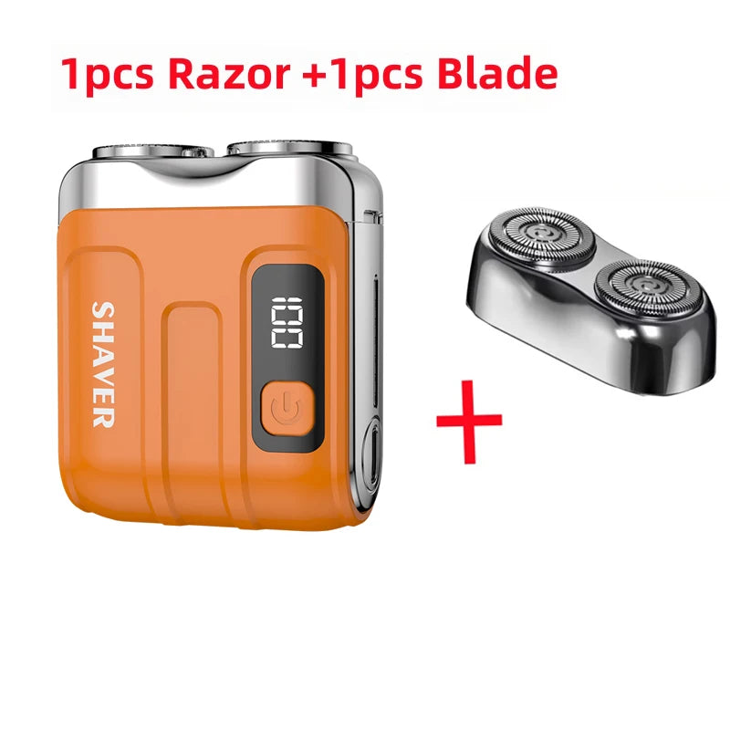 Mini Rechargeable Electric Shaver – Digital Display Dual Rotary Blades & Trimmer, Waterproof Travel Shaver (60 Min Run Time)