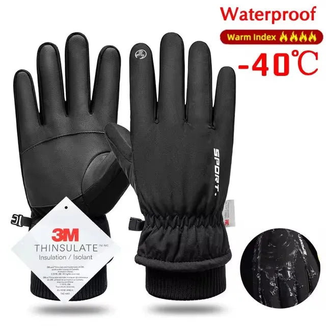 Unisex Winter Waterproof Cycling Gloves - Touchscreen Fleece-Lined Non-Slip Full-Finger Gloves for Motorcycle, Ski & Outdoor Sports