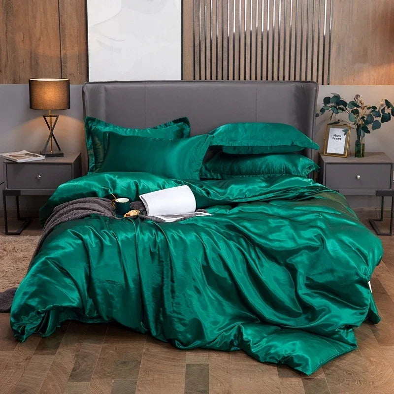 4-Piece Solid Color Duvet Cover Set - Rayon Twill Bedding (Twin/Full/Queen/King)
