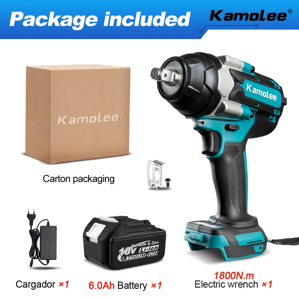 1800 N·m (≈1,328 ft·lb) Brushless Cordless Impact Wrench - 1/2 in (12.7 mm) Drive, High Torque, 18V/21V Battery Compatible